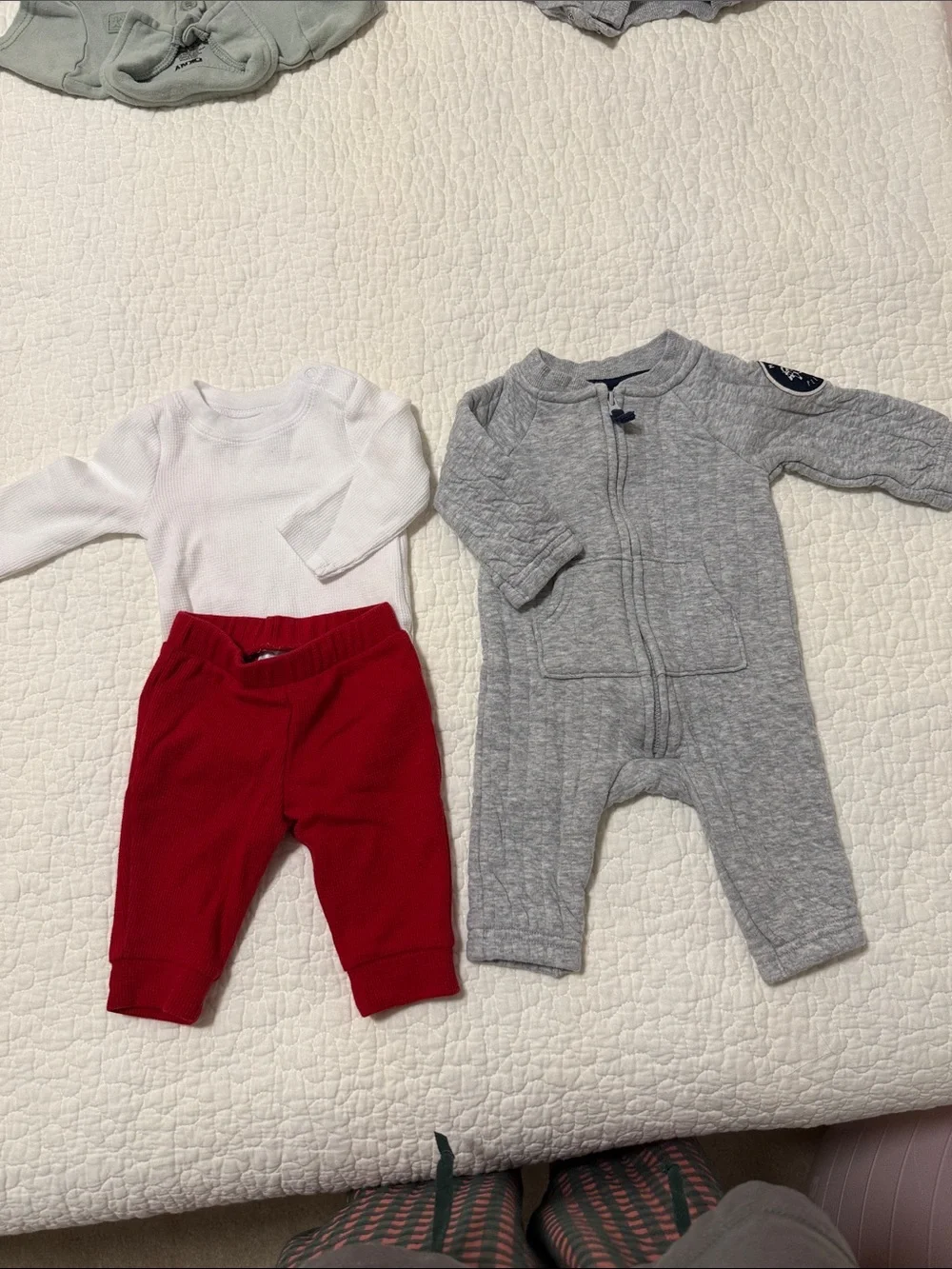 Baby One-Piece Romper and Two-Piece Set in Gray, White & Red